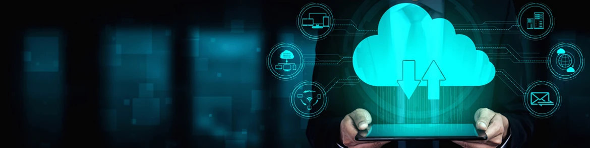 man holding device with cloud apps